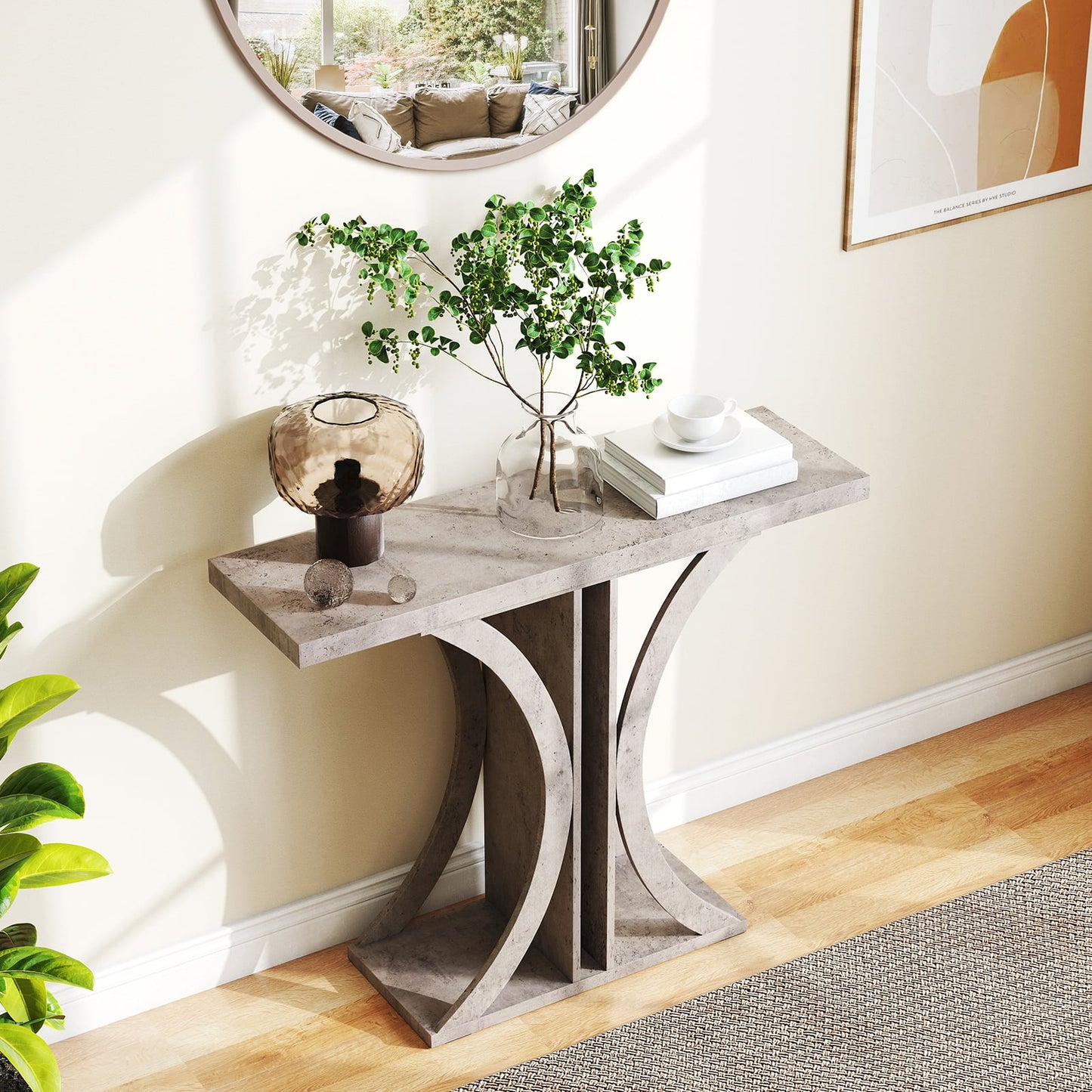 Console Table 39.5 Inch Rectangular Entryway Table with Geometric Frame-Gray