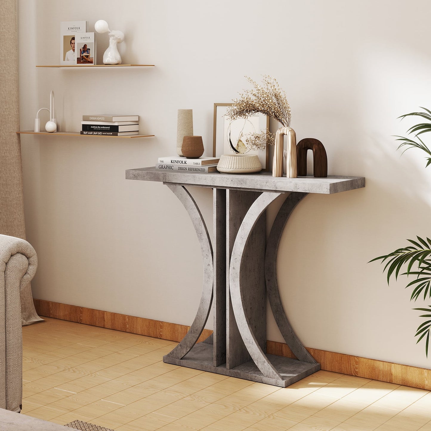 Console Table 39.5 Inch Rectangular Entryway Table with Geometric Frame-Gray