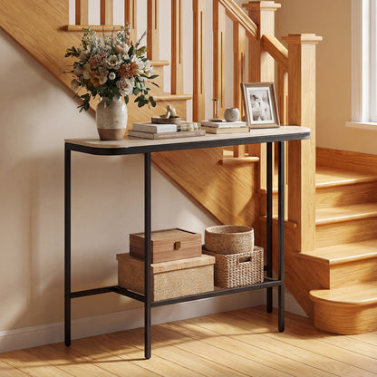 Console Table 44-Inch Entryway Table with Faux Marble Tabletop and Heavy-Duty Metal Frame-Gray