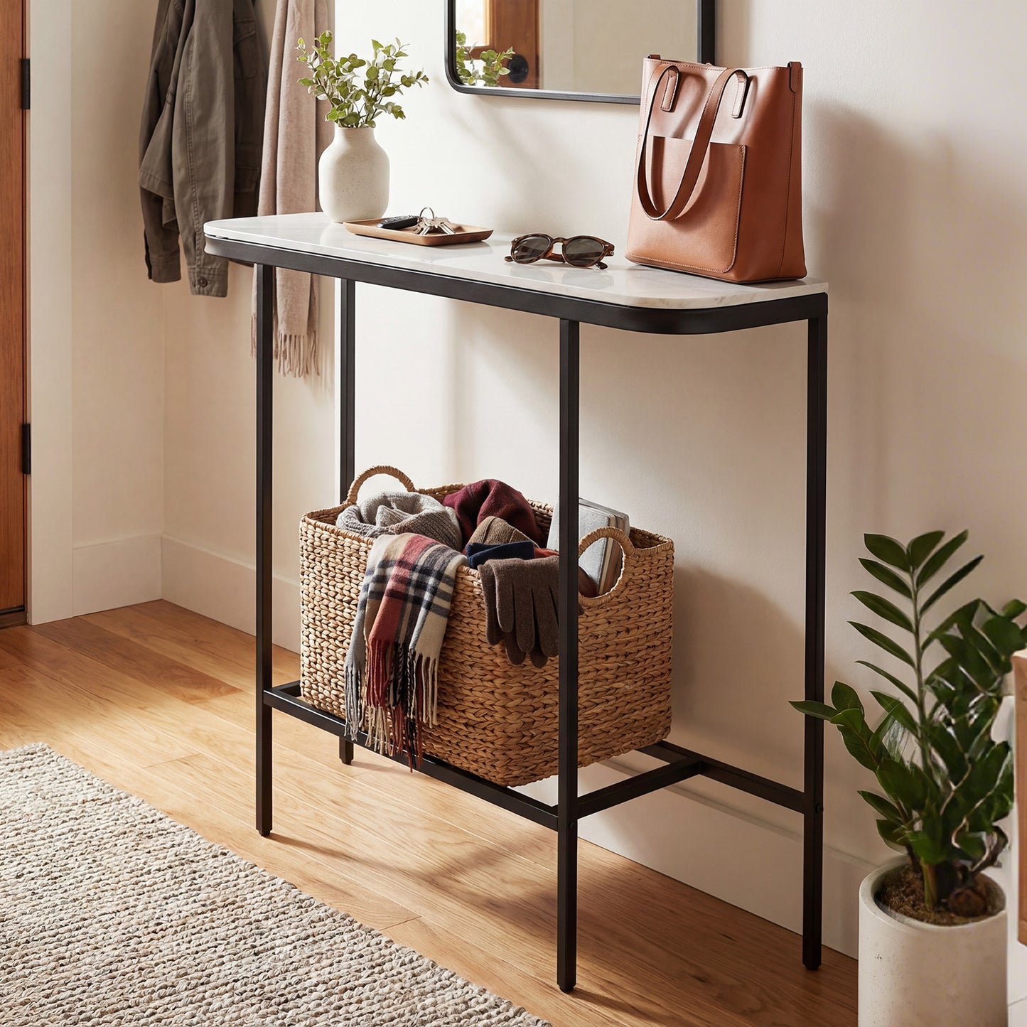 Console Table 44-Inch Entryway Table with Faux Marble Tabletop and Heavy-Duty Metal Frame-Gray