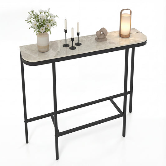 Console Table 44-Inch Entryway Table with Faux Marble Tabletop and Heavy-Duty Metal Frame-Gray