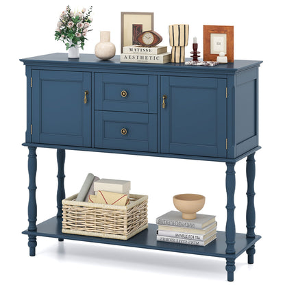 Console Table with 2 Drawers and 2 Door Cabinets and Bottom Storage Shelf-Black