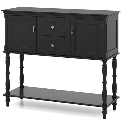 Console Table with 2 Drawers and 2 Door Cabinets and Bottom Storage Shelf-Black
