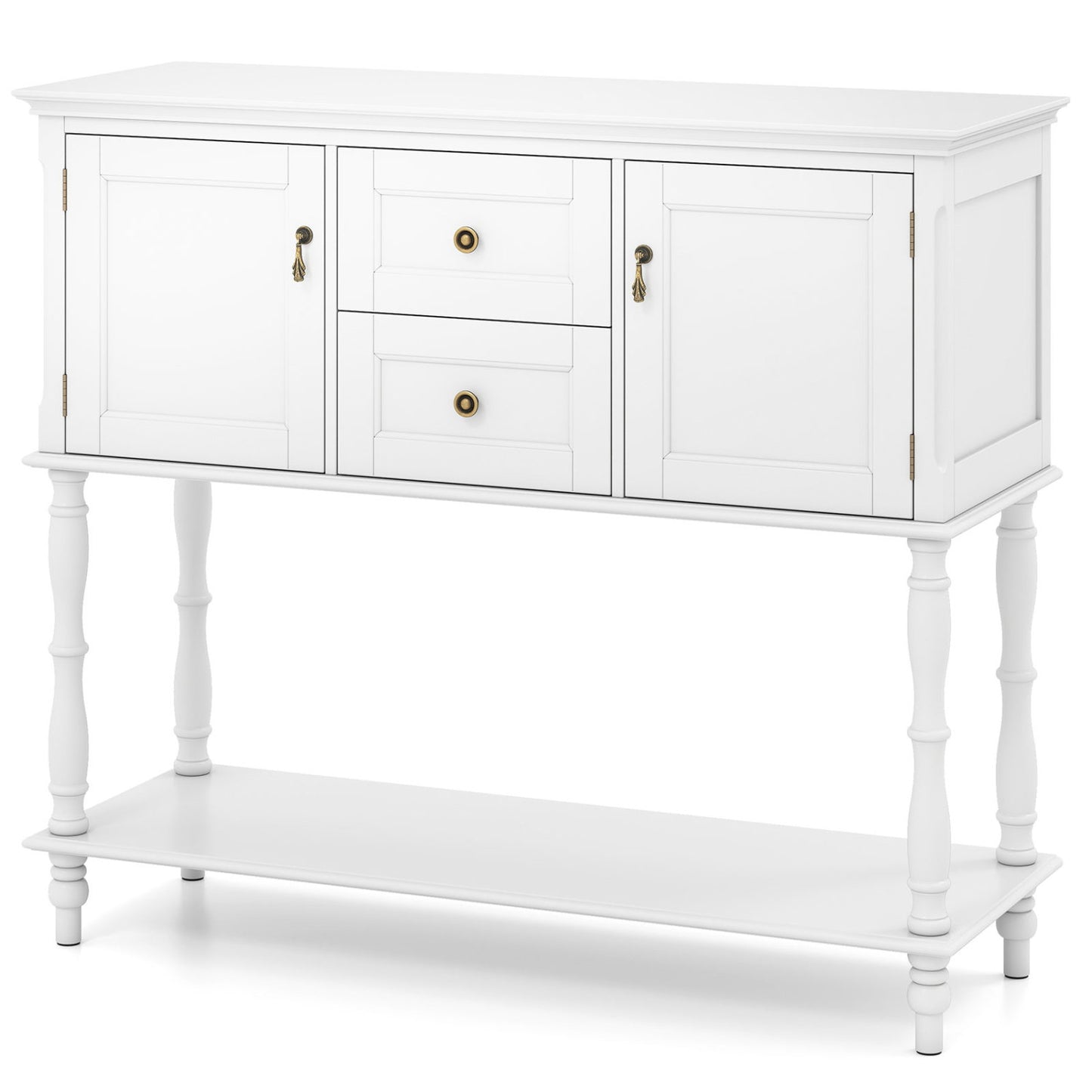 Console Table with 2 Drawers and 2 Door Cabinets and Bottom Storage Shelf-Black