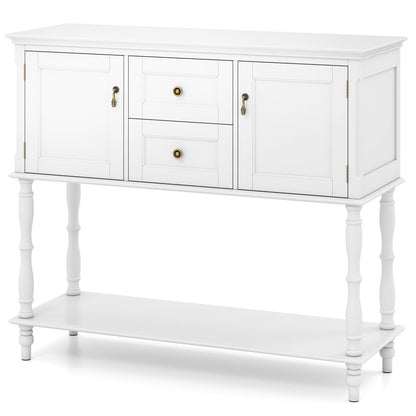 Console Table with 2 Drawers and 2 Door Cabinets and Bottom Storage Shelf-Black