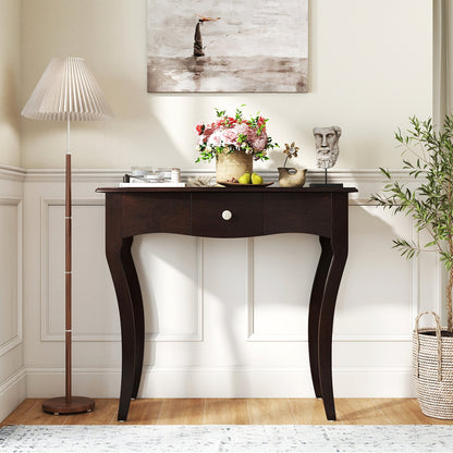 Console Table with Drawer and Solid Wood Frame-Espresso