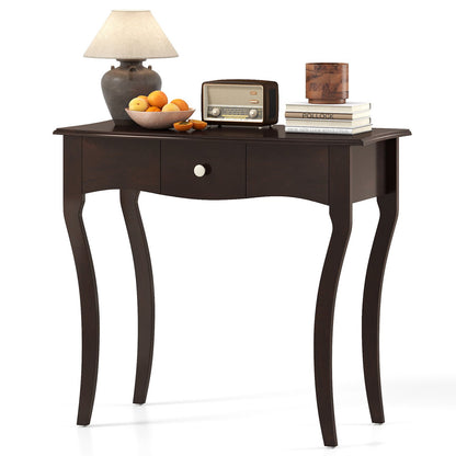Console Table with Drawer and Solid Wood Frame-Espresso