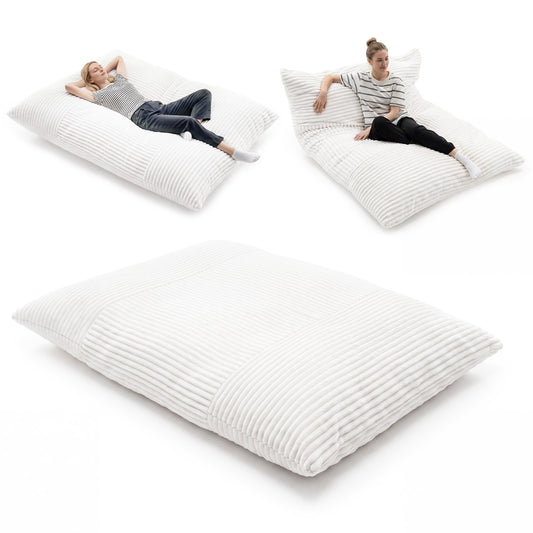 Beige convertible bean bag floor sofa with machine-washable corduroy cover, versatile seating from Wilsons Home Store.