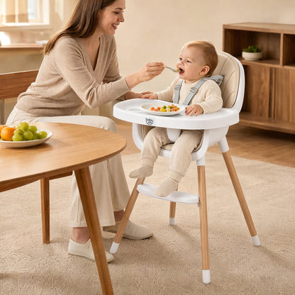 Convertible High Chair with 5-Point Harness for Babies and Toddlers-Beige