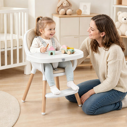 Convertible High Chair with 5-Point Harness for Babies and Toddlers-Beige