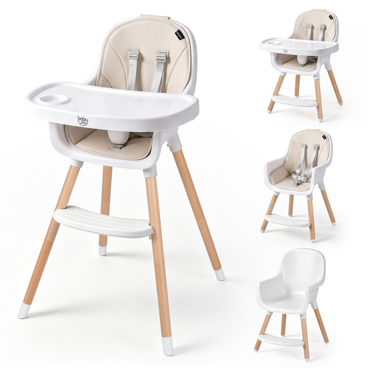Convertible High Chair with 5-Point Harness for Babies and Toddlers-Beige