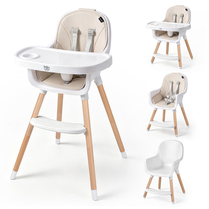 Convertible High Chair with 5-Point Harness for Babies and Toddlers-Beige