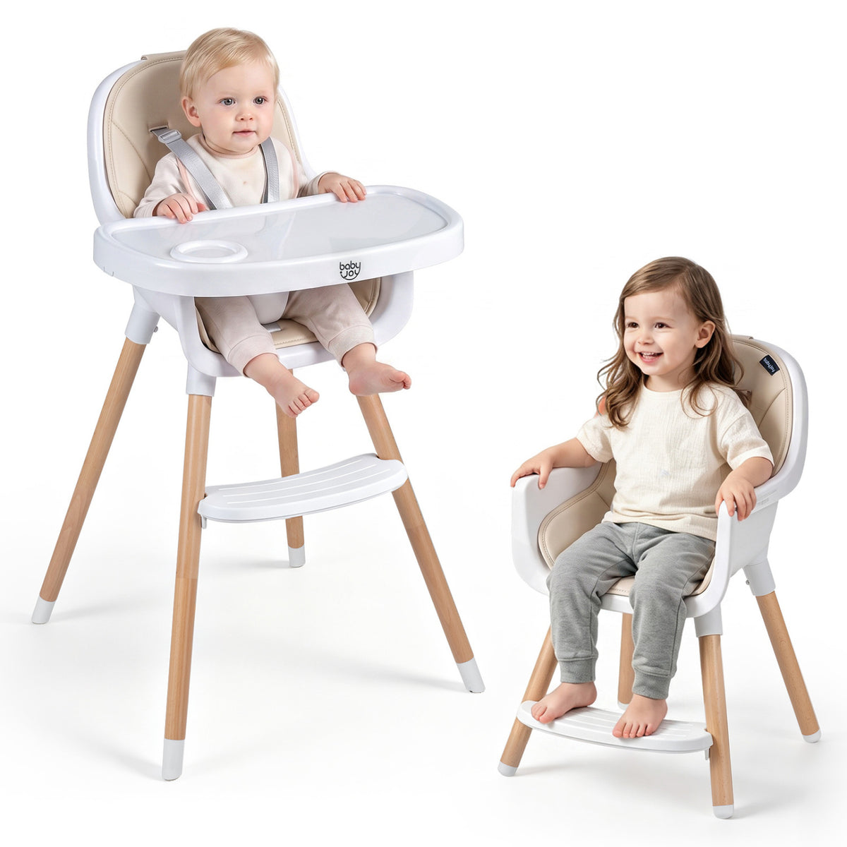 Convertible High Chair with 5-Point Harness for Babies and Toddlers-Beige