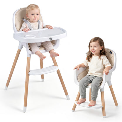 Convertible High Chair with 5-Point Harness for Babies and Toddlers-Beige