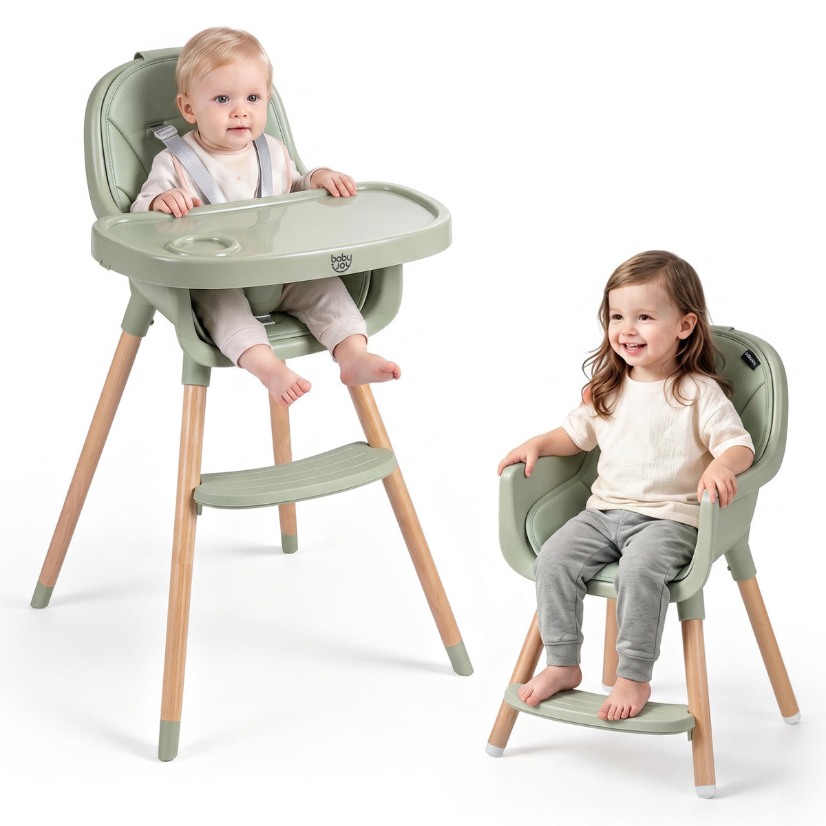 Convertible High Chair with 5-Point Harness for Babies and Toddlers-Beige