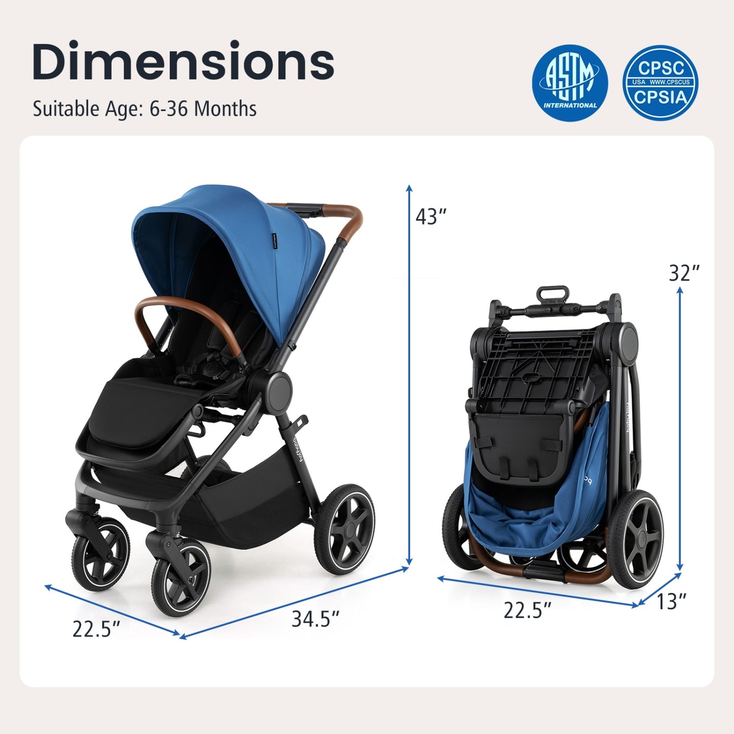Convertible Travel Baby Stroller with Car Seat Adapters-Black
