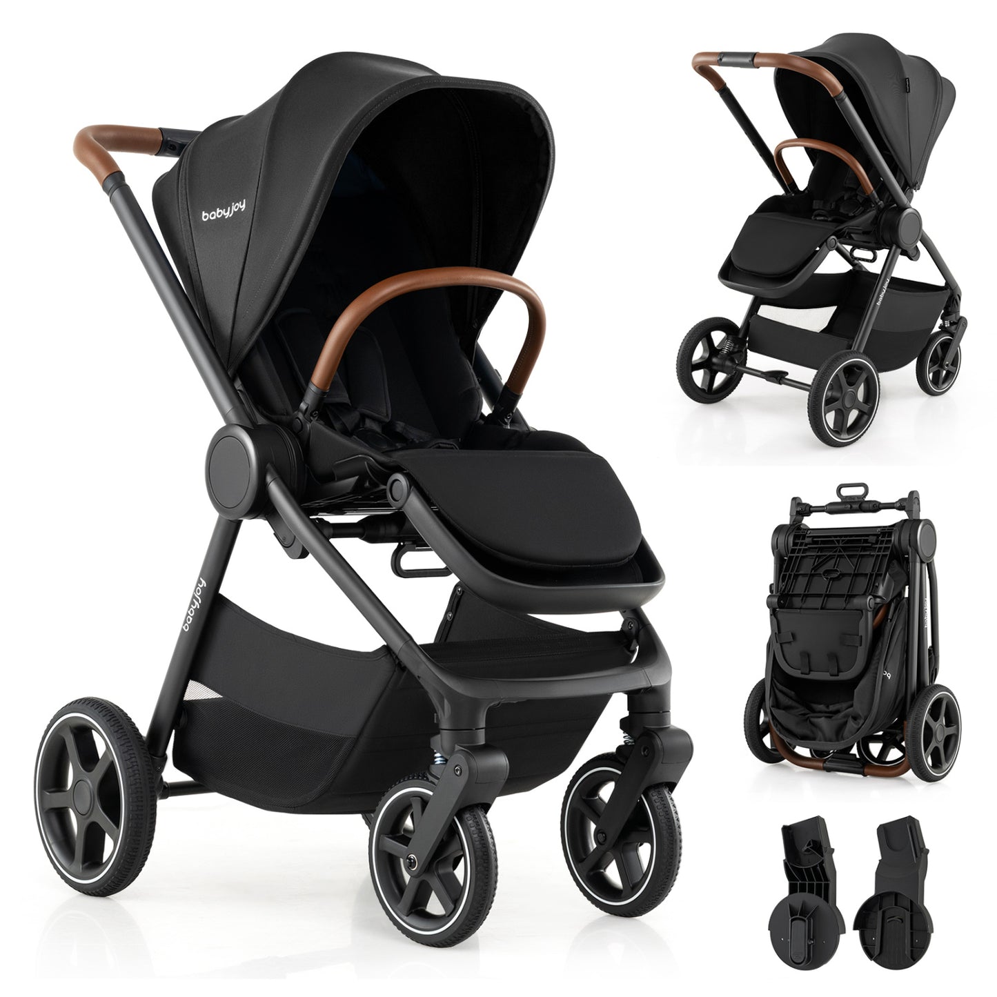 Convertible Travel Baby Stroller with Car Seat Adapters-Black