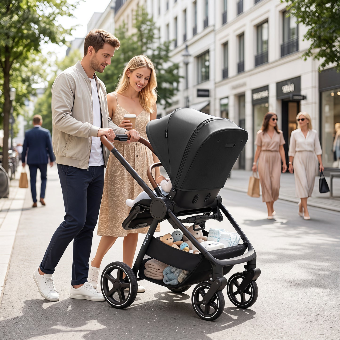 Convertible Travel Baby Stroller with Car Seat Adapters-Black