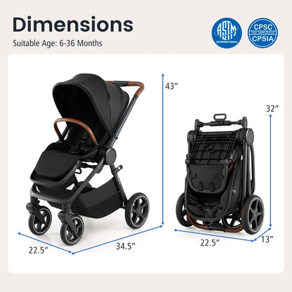 Convertible Travel Baby Stroller with Car Seat Adapters-Black