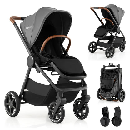 Convertible Travel Baby Stroller with Car Seat Adapters-Black