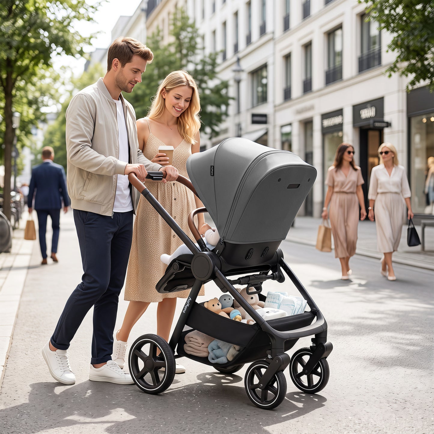 Convertible Travel Baby Stroller with Car Seat Adapters-Black