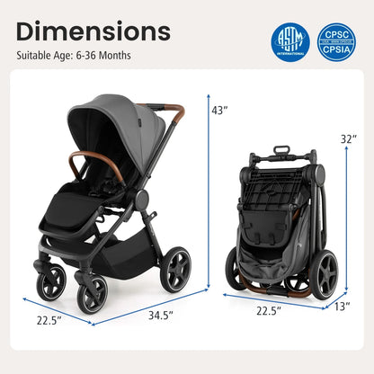 Convertible Travel Baby Stroller with Car Seat Adapters-Black