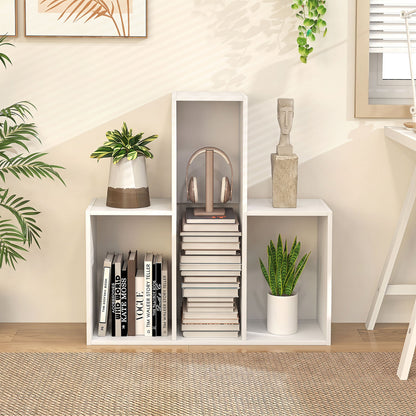 Convex Bookshelf with 3 Open Shelves & Anti-Toppling Device for Living Room-White