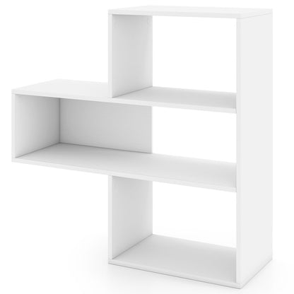 Convex Bookshelf with 3 Open Shelves & Anti-Toppling Device for Living Room-White