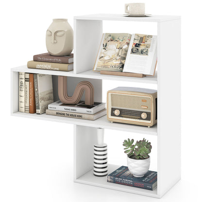 Convex Bookshelf with 3 Open Shelves & Anti-Toppling Device for Living Room-White