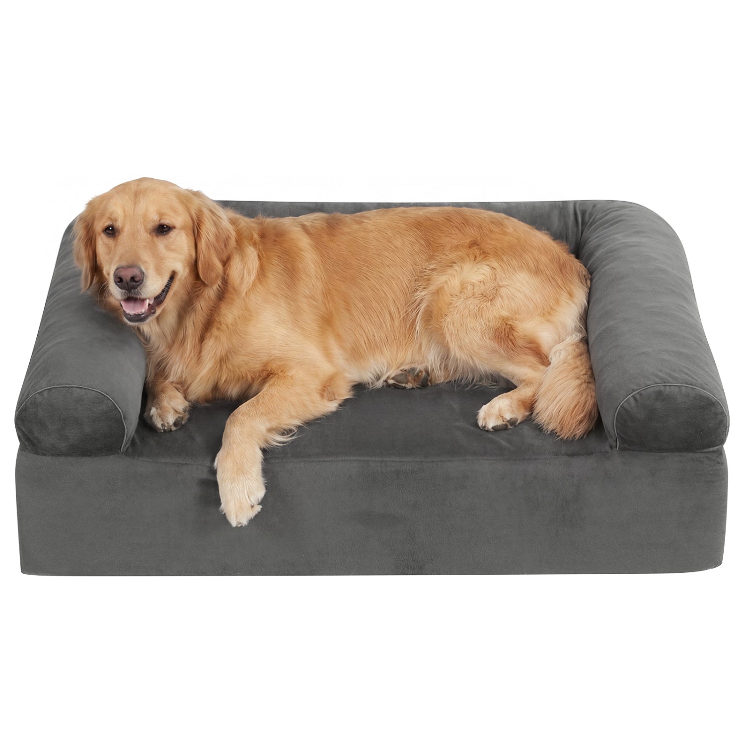 Dark gray cooling gel memory foam dog bed for medium dogs with washable cover, designed for comfort and support.