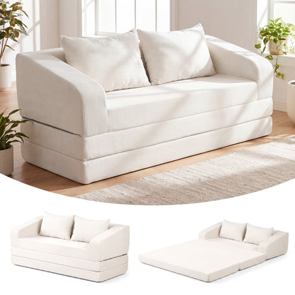 Corduroy Loveseat Sleeper Sofa with 2 Back Cushions for Living Room Bedroom Apartment-Beige