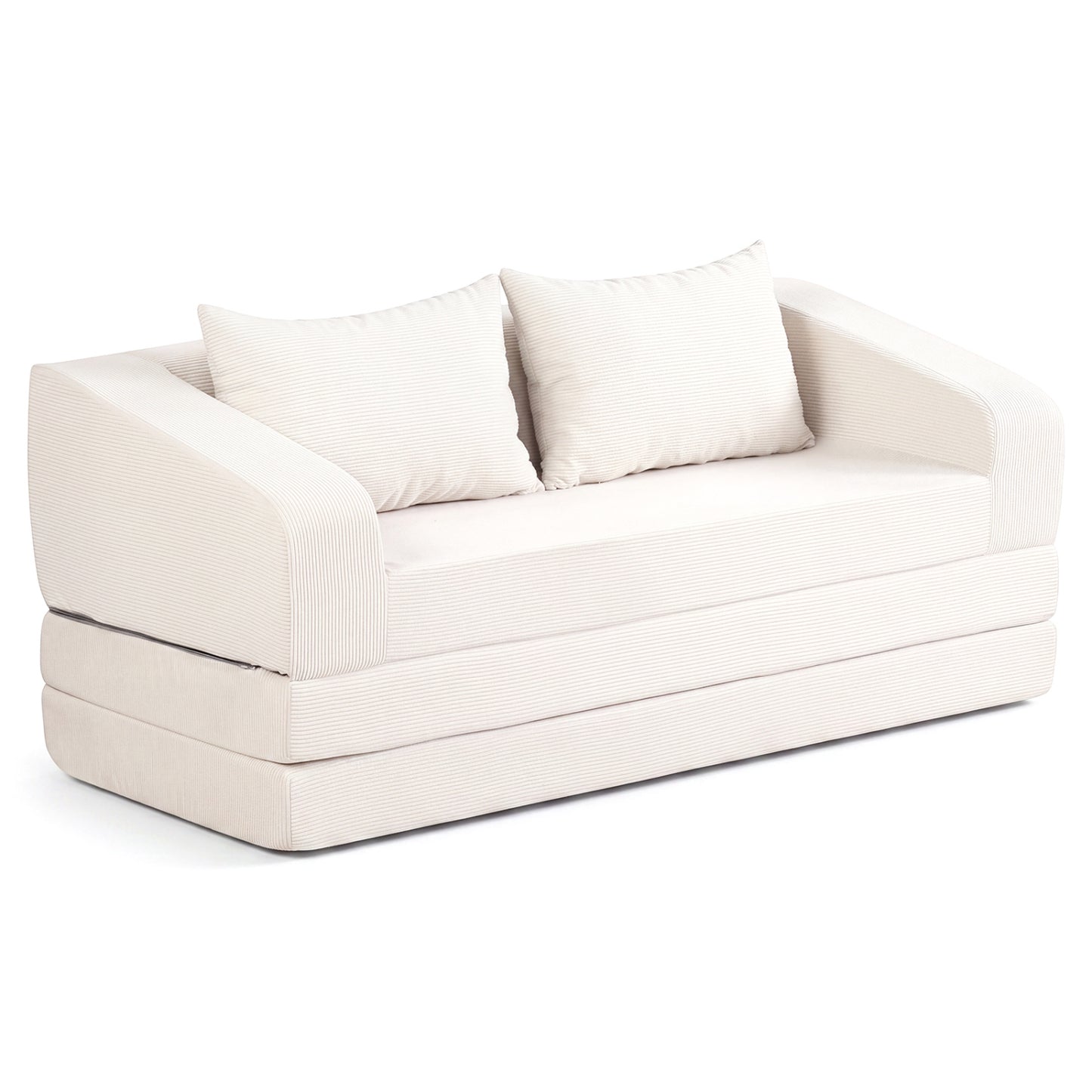 Corduroy Loveseat Sleeper Sofa with 2 Back Cushions for Living Room Bedroom Apartment-Beige