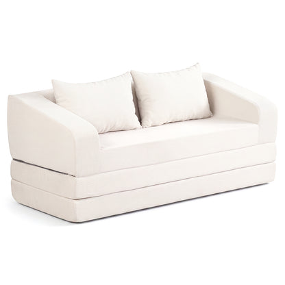 Corduroy Loveseat Sleeper Sofa with 2 Back Cushions for Living Room Bedroom Apartment-Beige