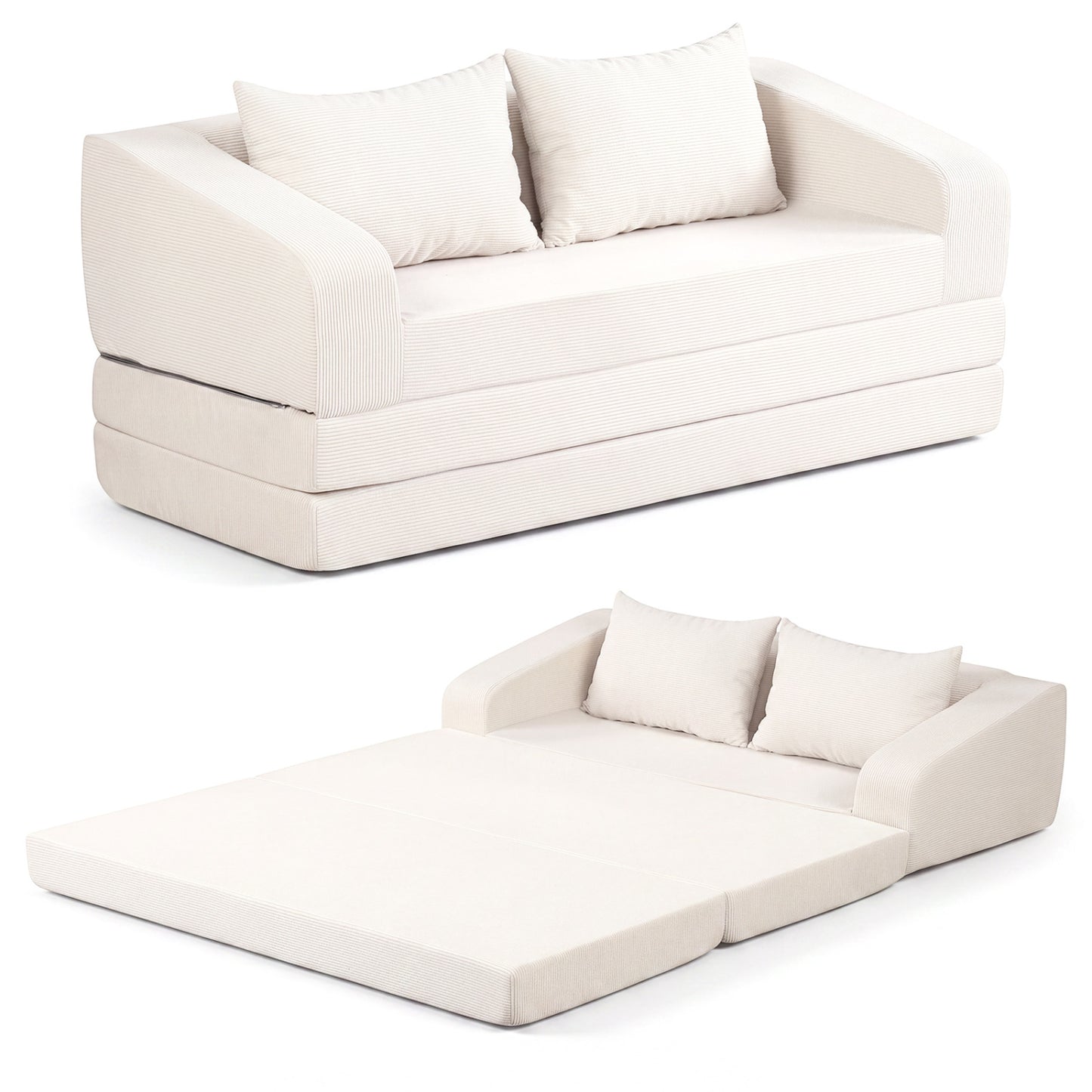 Corduroy Loveseat Sleeper Sofa with 2 Back Cushions for Living Room Bedroom Apartment-Beige