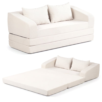 Corduroy Loveseat Sleeper Sofa with 2 Back Cushions for Living Room Bedroom Apartment-Beige