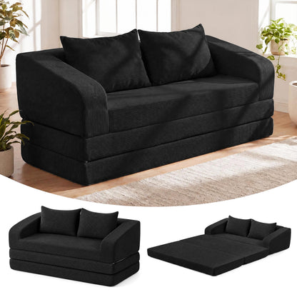 Corduroy Loveseat Sleeper Sofa with 2 Back Cushions for Living Room Bedroom Apartment-Beige