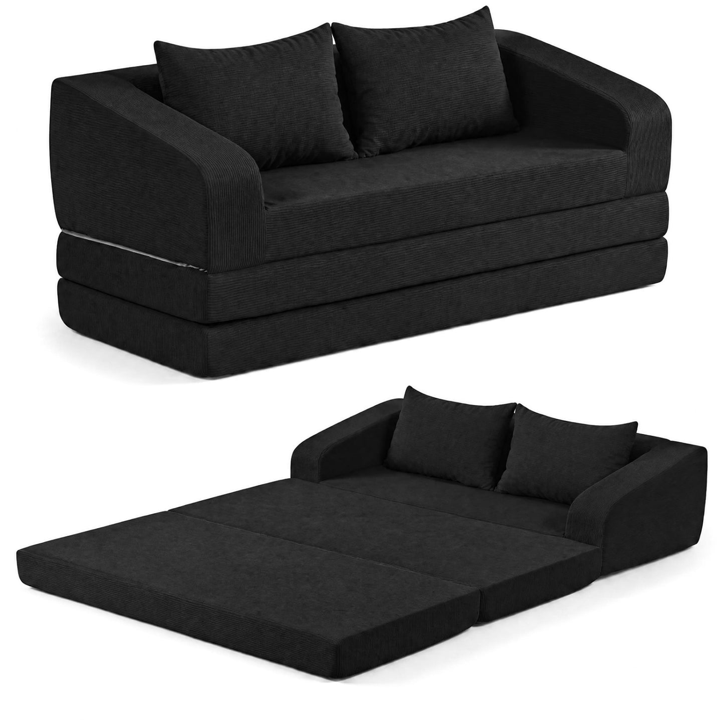 Corduroy Loveseat Sleeper Sofa with 2 Back Cushions for Living Room Bedroom Apartment-Beige