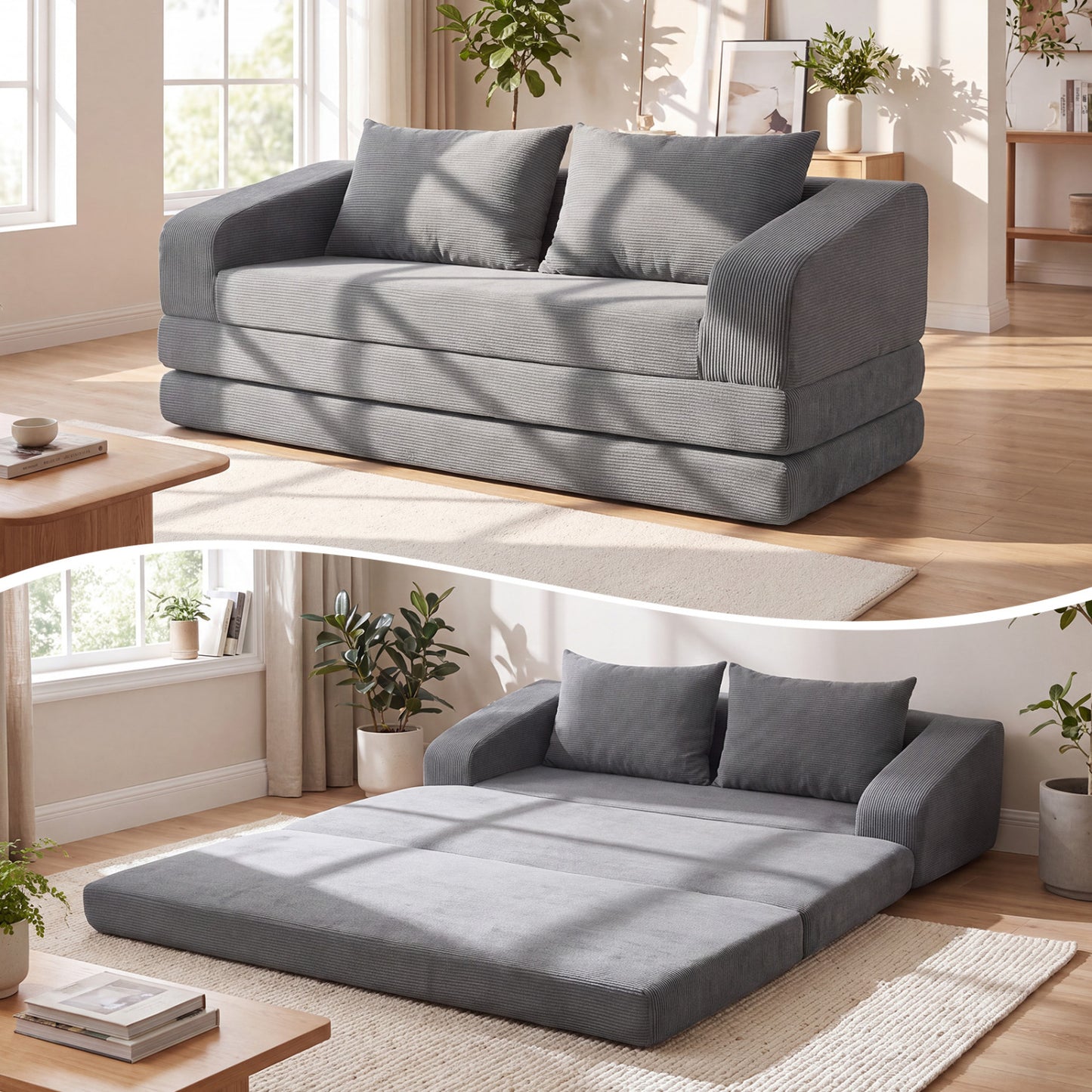 Corduroy Loveseat Sleeper Sofa with 2 Back Cushions for Living Room Bedroom Apartment-Beige