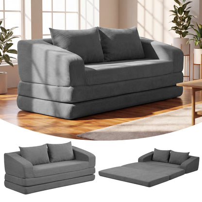Corduroy Loveseat Sleeper Sofa with 2 Back Cushions for Living Room Bedroom Apartment-Beige