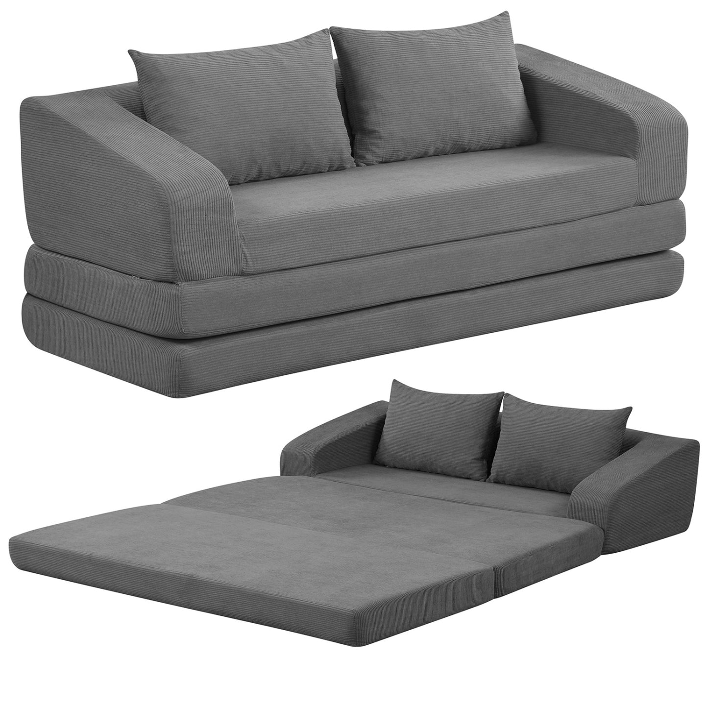 Corduroy Loveseat Sleeper Sofa with 2 Back Cushions for Living Room Bedroom Apartment-Beige