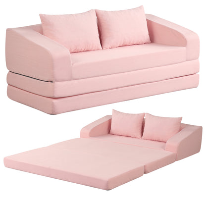 Corduroy Loveseat Sleeper Sofa with 2 Back Cushions for Living Room Bedroom Apartment-Beige
