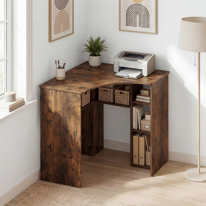 Corner Computer Desk Triangle Home Office Desk with Adjustable Shelf and Arc-Shaped Profile-Rustic Brown