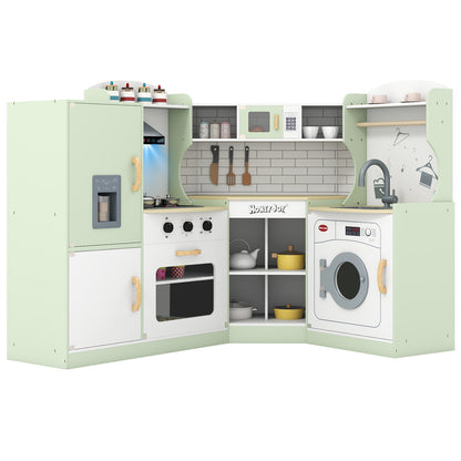 Corner Kids Play Kitchen with Washing Machine and Ice Maker Gift for Boys Girls-Black