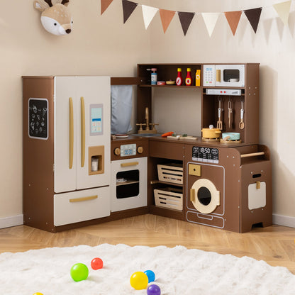 Corner Play Kitchen with Lights and Sounds for Ages 3+-Beige