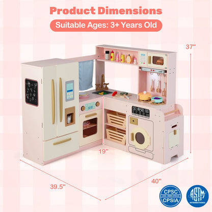 Corner Play Kitchen with Lights and Sounds for Ages 3+-Beige