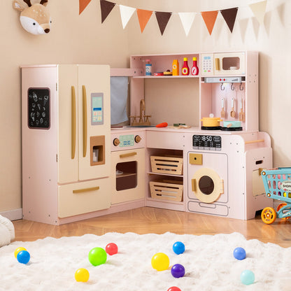 Corner Play Kitchen with Lights and Sounds for Ages 3+-Beige