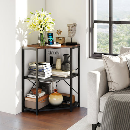 Corner Printer Stand with Power Outlet 3-Tier Storage Rack with Adjustable Shelf-Black