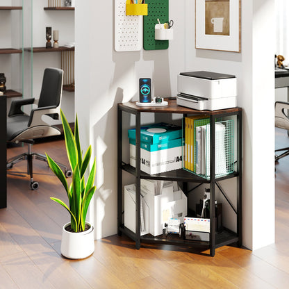 Corner Printer Stand with Power Outlet 3-Tier Storage Rack with Adjustable Shelf-Black