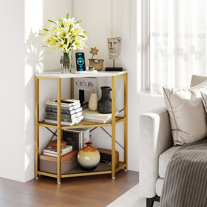 Corner Printer Stand with Power Outlet 3-Tier Storage Rack with Adjustable Shelf-Black