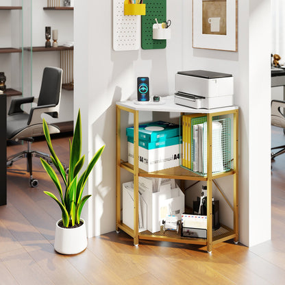 Corner Printer Stand with Power Outlet 3-Tier Storage Rack with Adjustable Shelf-Black